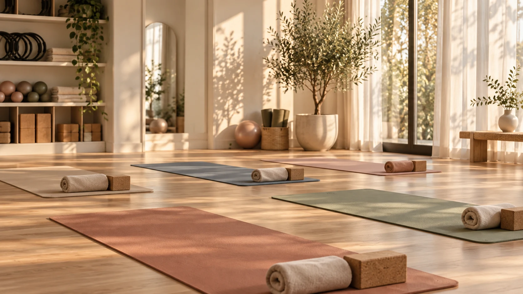 Mat Pilates σε φωτεινή αίθουσα