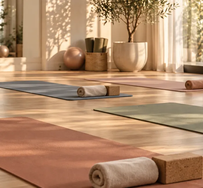 Mat Pilates σε φωτεινή αίθουσα